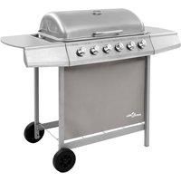 vidaXL Gas BBQ Grill with 6 Burners Silver Natural Gas Barbecue Side Burner