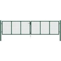 vidaXL Mesh Garden Gate Outdoor Fence Backyard Lock Patio Terrace Barrier Driveway Entrance Door Galvanised Steel 400x100cm Dark Green