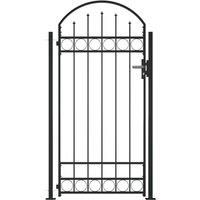 vidaXL Arched Top Steel Fence Gate - 105x204cm with Lock and Posts, Powder-Coated Finish, Black - Secure Garden/Patio Access
