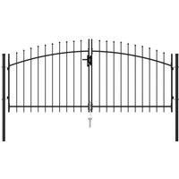 vidaXL Garden Drive Fence Gate Double Door with Spike Top Weather Resistant Outdoor Backyard Patio Fencing Barrier Steel 3x1.25m Black