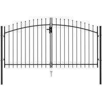 vidaXL Garden Drive Fence Gate Double Door with Spike Top Weather Resistant Outdoor Backyard Patio Fencing Barrier Steel 3x1.5m Black