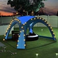 vidaXL Blue Party Tent 3.6x3.6x2.3m, UV-Resistant Polyester Material, Convenient LED lighting, Comes with 4 Attachable Sidewalls, Suitable for Various Outdoor Activities
