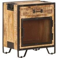 vidaXL Bedside Cabinet - Industrial Style Nightstand made of Solid Rough Mango Wood with Steel Mesh Door - Brown and Black