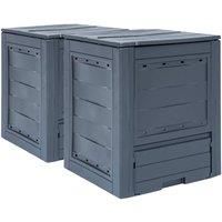 vidaXL 2x Garden Composters Yard Recycle Scrap Trash Compost Bin Trash Can Fertiliser Containers Waste Box Composting Unit Grey 520L