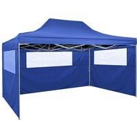 Party Tent with 3 Side Walls Foldable 3 x 4 m Steel Blue