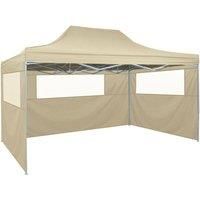 Party Tent with 3 Side Walls Foldable 3 x 4 m Steel Cream