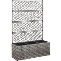 Vidaxl Trellis Raised Bed With 3 Pots 83x30x130cm Poly Rattan Grey