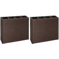 Vidaxl Garden Raised Bed With 4 Pots 2 Pcs Poly Rattan Brown 2X41085