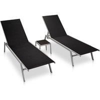 vidaXL Black Sun Loungers with Matching Table - Steel, Textilene and Glass, Adjustable Backrest, Ideal for Garden, Patio, Outdoor Daybeds