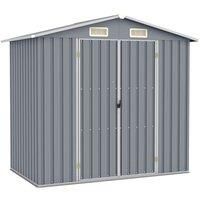 vidaXL Galvanised Steel Garden Shed - Robust Outdoor Storage Unit with Ventilation and Double Doors - Grey - 205x129x183 cm