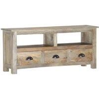 vidaXL TV Cabinet - Solid Mango Wood TV Stand with Two Shelves and Three Drawers - Retro Style - Grey Oak Finish - Living Room & Entertainment Area Furniture