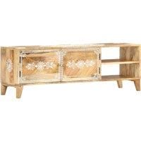 vidaXL Solid Wood TV Cabinet - Handcrafted and Handpainted, Retro, Industrial Style with 2 Doors and 2 Open Compartments, Brown Mango Wood and Engineered Wood, 120x30x40 cm