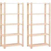 vidaXL Solid Pinewood 5-Tier Storage Racks - Duo Set for Home & Office Organization, Natural Wood Shelving Units with 250kg Load Capacity, Easy to Assemble