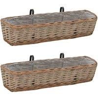 vidaXL Balcony Planter - Set of 2 Wicker with PE lining Rectangular Pots - Rustic Brown Planters for Vegetables, Herbs, and Flowers