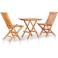 vidaXL 3-Piece Folding Bistro Set - Solid Teak Wood Outdoor Furniture for Garden, Patio, or Dining Room – Natural, Space-Saving, Easy Maintenance Design