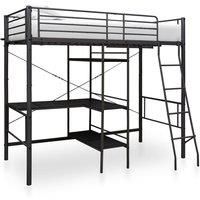 vidaXL Bunk Bed with Table Frame Bedroom Furniture Loft Study Work Bed Splits Children Kids Twin High Sleeper with Desk Black Metal 90x200cm