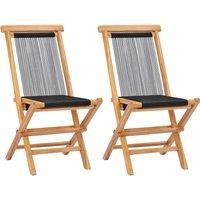 2x Solid Teak Wood Folding Garden Chairs Rope with/without Armrest vidaXL
