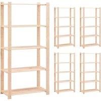 vidaXL 5x Solid Pinewood 5-Tier Storage Racks Household Workshop Organiser Display Unit Stand Shelf Furniture 80x38x170cm 250kg