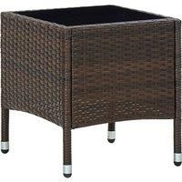 vidaXL Square Garden Table - Modern Outdoor Furniture with Glass Top - Easy Clean Patio, Deck, Poolside, Backyard Table - Poly Rattan, Steel Material - Brown, 40x40x45 cm