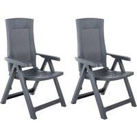 vidaXL 2x Garden Reclining Chairs Plastic Outdoor Dining Chair Bistro Chair Folding Chairs Adjustable Folding Chaise Reclining Lounge Anthracite