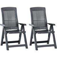 vidaXL 2x Garden Reclining Chairs Stylish Outdoor Patio Poolside Seating Folding Foldable Bistro Chairs Furniture Plastic Anthracite