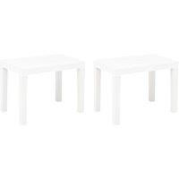 vidaXL Garden Benches Set of 2, Weather Resistant Outdoor Seating, White Plastic Bench with Wood Look for Patio, Deck, Garden, Indoor