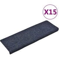 vidaXL 15-Piece Stair Mats Set - Needle Punch Blue Carpet Treads for Stair Protection and Non-Slip Grip - 65x21x4cm, Washable Polypropylene