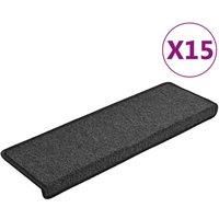 vidaXL Carpet Stair Treads – Set of 15 Rectangular Mats, 100% PP tufted, Non-Slip, Sound Dampening, Washable & Durable - Size: 65 x 21 x 4 cm - Color: Anthracite