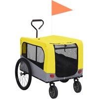 vidaXL 2-in-1 Pet Bike Trailer & Jogging Stroller - Dog Bicycle Cart & Carrier in Yellow and Grey - With Dual-Entry & Air-Circulation