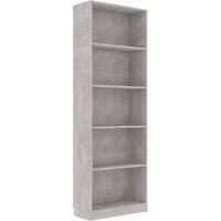 vidaXL 5-Tier Book Cabinet in Concrete Grey - Modern Design, Engineered Wood Construction, Space-Saving Bookshelf for Living Room, Bedroom, Office (60x24x175 cm)