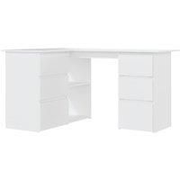 vidaXL Corner Desk - White Engineered Wood, Modern Scandinavian Style with Drawers and Shelves for Office and Living Room, Easy Assembly
