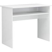 vidaXL Modern Compact Desk - High Gloss White Finish, 90x50x74 cm, Engineered Wood with Storage Shelf