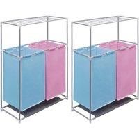 vidaXL 2-Section Laundry Sorter Hampers 2 pcs with a Top Shelf for Drying