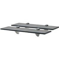 vidaXL Floating Shelves in Black Tempered Safety Glass - Versatile Wall Mounted Storage Shelf for Home Office, Bathroom, Bedroom - Modern Design, Easy Assembly, 40x20 cm Set of 2