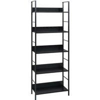 vidaXL 5-Tier Black Engineered Wood and Steel Bookcase - Industrial Freestanding Shelving Unit for Living Room, Office, and Patio Storage