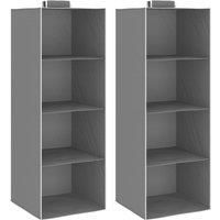 vidaXL Hanging Closet Organisers 2 Pcs - Grey and White Fabric Storage Solution with 4 Open Shelves, Compact and Easy to Transport, Perfect for Clothing and Accessories