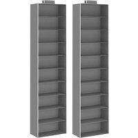 vidaXL Hanging Wardrobe Organiser- 2pcs with 10-Shelf Fabric Storage for Towels, Pyjamas, Hats- Compact, Portable and Collapsible Design- Grey and White