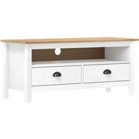 vidaXL Solid Pine Wood TV Cabinet - White 110x40x47 cm - Roomy Drawers and Compartment, Retro Style