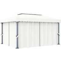 vidaXL Gazebo with Curtain Outdoor Garden Patio Backyard UV Resistant Party Tent Canopy Marquee Pavilion Shelter Shade 4x3m Cream White Aluminium