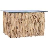 Solid Teak Wood Coffee Table with Glass Top Living Room Side vidaXL