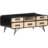 vidaXL Solid Mango Wood Coffee Table - Industrial Black/Brown Living Room Furniture with 5 Drawers, 1 Shelf, 100x50x40cm