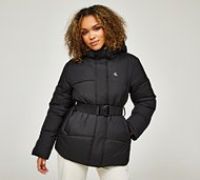 Calvin Klein Jeans Womens Logo Belt Short Puffer Jacket - Black - Size S