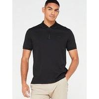 Calvin Klein Smooth Cotton Zip Neck Polo Shirt - Black