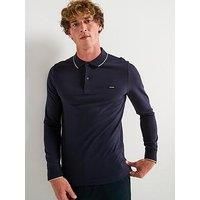 Calvin Klein Stretch Pique Tipping Long Sleeve Polo Shirt - Navy