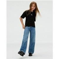 Calvin Klein Jeans Girls Ck Logo Short Sleeve Boxy T-Shirt - Black