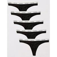 Calvin Klein Modern Logo Thong 5 Pack Designer Womens Underwear 000QD5221E Black