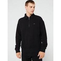Calvin Klein Cotton Comfort Wing Collar 1/4 Zip Sweat - Black