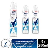 Sure Cotton Dry Nonstop Protection MotionSense technology anti-perspirant deodorant spray Anti-perspirant Deodorant Aerosol 72h protection against sweat and odour 6 x 250 ml