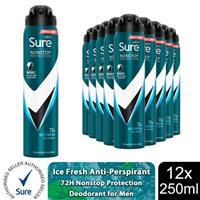 Sure Men Invisible Ice Fresh Nonstop Protection leaves no white marks or yellow stains on clothes Anti-perspirant Deodorant Aerosol 72h protection , 250ml (Packing May Vary)
