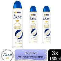 Dove Advanced Care Original Anti-Perspirant Aerosol Women/'s Deodorant Spray with Pro-Ceramide technology for 72 hour protection against sweat and odour 150 ml